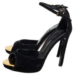 Tom Ford Black Suede Screw Studded Ankle Strap Sandals Size 39