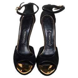 Tom Ford Black Suede Screw Studded Ankle Strap Sandals Size 39