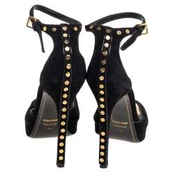 Tom Ford Black Suede Screw Studded Ankle Strap Sandals Size 39