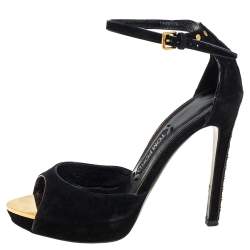 Tom Ford Black Suede Screw Studded Ankle Strap Sandals Size 39