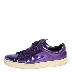 Tom Ford Metallic Purple Leather Low Top Sneakers Size 38