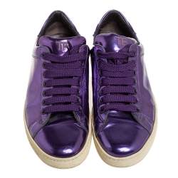 Tom Ford Metallic Purple Leather Low Top Sneakers Size 38