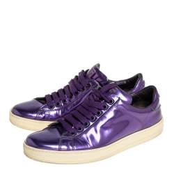 Tom Ford Metallic Purple Leather Low Top Sneakers Size 38