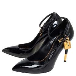 مملوكة مسبقًا Tom Ford Black Patent Leather Padlock Pointed Toe Pumps Size 36