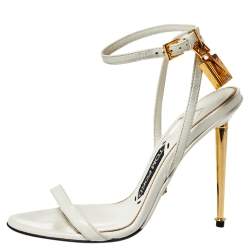 Tom Ford White Leather Padlock Open Toe Sandals Size 36