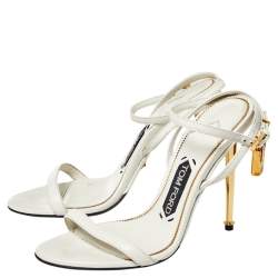 Tom Ford White Leather Padlock Open Toe Sandals Size 36