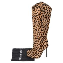 Tom Ford Beige/Brown Leopard Print Calf Hair Knee Length Boots Size 37