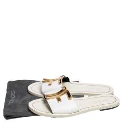 Tom Ford White Leather TF Slide Sandals Size 37