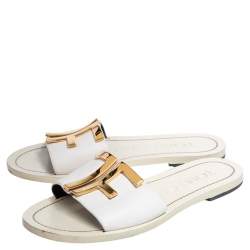 Tom Ford White Leather TF Slide Sandals Size 37