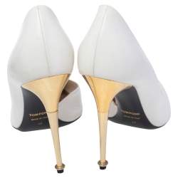 Tom Ford White Leather Half D'orsay Pointed Toe Pumps Size 39