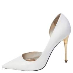 Tom Ford White Leather Half D'orsay Pointed Toe Pumps Size 39
