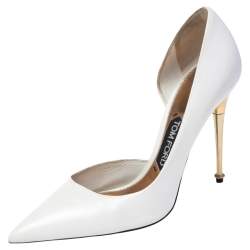 Tom Ford White Leather Half D'orsay Pointed Toe Pumps Size 39