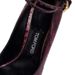 مملوكة مسبقًا Tom Ford Purple Python Padlock Ankle Wrap Pointed Toe Pumps Size 41