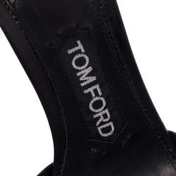 Tom Ford Black Leather Chain Embellished Ankle Strap Wedge Sandals Size 36
