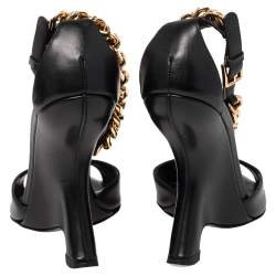Tom Ford Black Leather Chain Embellished Ankle Strap Wedge Sandals Size 36