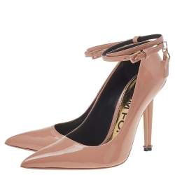 Pre Owned Tom Ford Beige Patent Leather Padlock Pumps Size 36