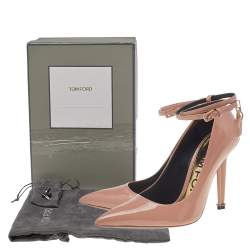 Pre Owned Tom Ford Beige Patent Leather Padlock Pumps Size 36