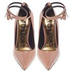 Pre Owned Tom Ford Beige Patent Leather Padlock Pumps Size 36