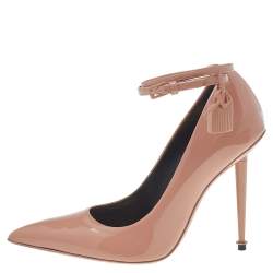 Pre Owned Tom Ford Beige Patent Leather Padlock Pumps Size 36