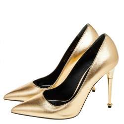 Tom Ford Gold Leather Pointed Toe Pumps Size 37