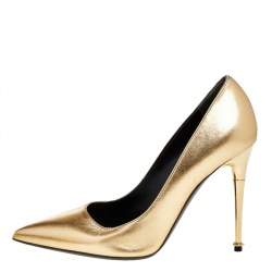 Tom Ford Gold Leather Pointed Toe Pumps Size 37