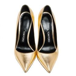 Tom Ford Gold Leather Pointed Toe Pumps Size 37
