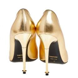 Tom Ford Gold Leather Pointed Toe Pumps Size 37