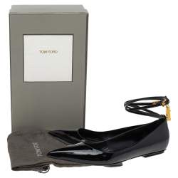 Tom Ford Black Patent Leather Padlock Ankle Strap Ballet Flats Size 37