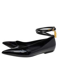 Tom Ford Black Patent Leather Padlock Ankle Strap Ballet Flats Size 37
