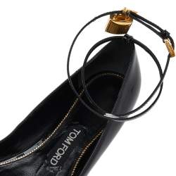 Tom Ford Black Patent Leather Padlock Ankle Strap Ballet Flats Size 37