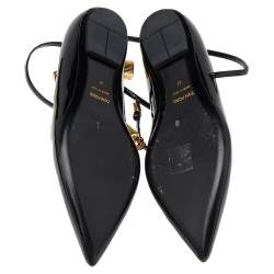 Tom Ford Black Patent Leather Padlock Ankle Strap Ballet Flats Size 37