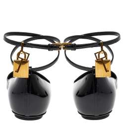 Tom Ford Black Patent Leather Padlock Ankle Strap Ballet Flats Size 37