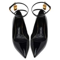 Tom Ford Black Patent Leather Padlock Ankle Strap Ballet Flats Size 37