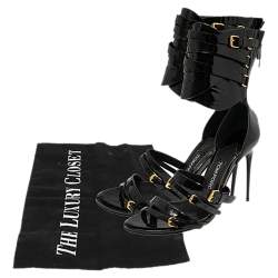 Pre Owned Tom Ford Black Patent Leather Gladiator Triple Buckle Sandals Size 38.5