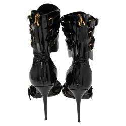 Pre Owned Tom Ford Black Patent Leather Gladiator Triple Buckle Sandals Size 38.5