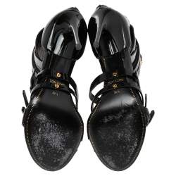 Pre Owned Tom Ford Black Patent Leather Gladiator Triple Buckle Sandals Size 38.5