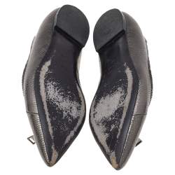 Pre Owned Tom Ford Metallic Grey Embossed Karung Leather Zipper Pointed Toe Ballet Flats Size 38