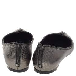 Pre Owned Tom Ford Metallic Grey Embossed Karung Leather Zipper Pointed Toe Ballet Flats Size 38