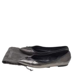 Pre Owned Tom Ford Metallic Grey Embossed Karung Leather Zipper Pointed Toe Ballet Flats Size 38