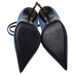 Tom Ford Blue Denim Padlock Ankle Strap Pointed Toe Pumps Size 37
