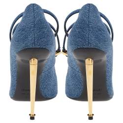 Tom Ford Blue Denim Padlock Ankle Strap Pointed Toe Pumps Size 37