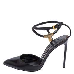Pre Owned Tom Ford Black Leather Ankle Strap Sandals Size 38.5