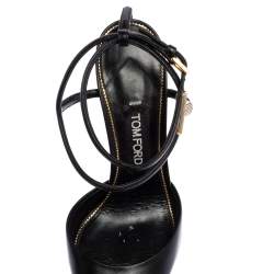 Pre Owned Tom Ford Black Leather Ankle Strap Sandals Size 38.5