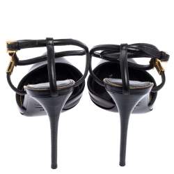 Pre Owned Tom Ford Black Leather Ankle Strap Sandals Size 38.5