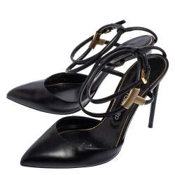 Pre Owned Tom Ford Black Leather Ankle Strap Sandals Size 38.5