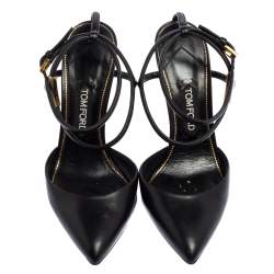 Pre Owned Tom Ford Black Leather Ankle Strap Sandals Size 38.5