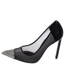 Pre Owned Tom Ford Black Mesh Strass Cap Illusion Pumps Size 38