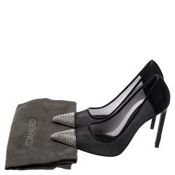 Pre Owned Tom Ford Black Mesh Strass Cap Illusion Pumps Size 38