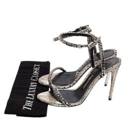 Pre Owned Tom Ford Metallic Silver Python Leather Chain Embellished Ankle Strap Open Toe Sandals Size 37