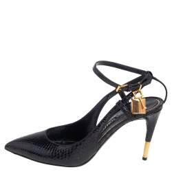 Tom Ford Black Python Padlock Ankle Strap Sandals Size 40.5 
